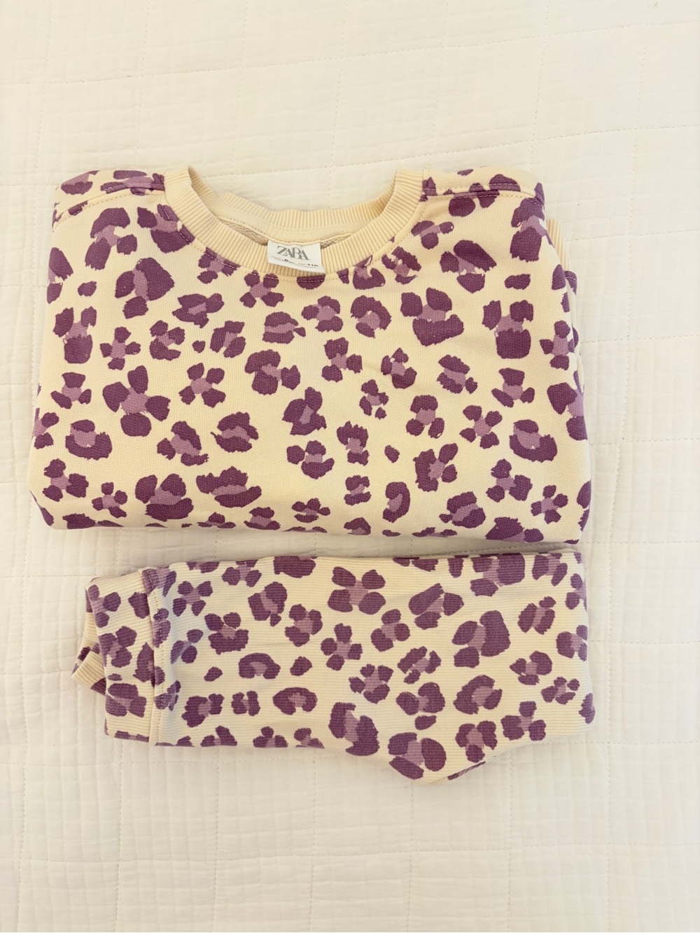 Zara Kids Cream and Purple Leopard-Print Set